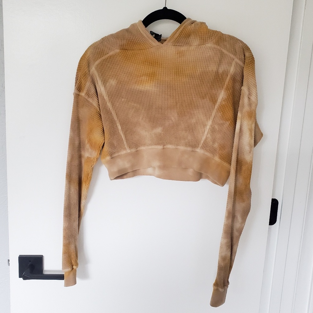 Wild Fable crop tie dye hooded long sleeve waffle thermal top